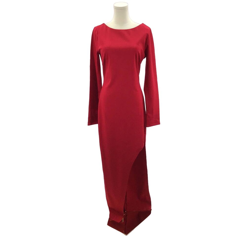 Lulu's Long Sleeve Red Maxi Dress with Side Slit